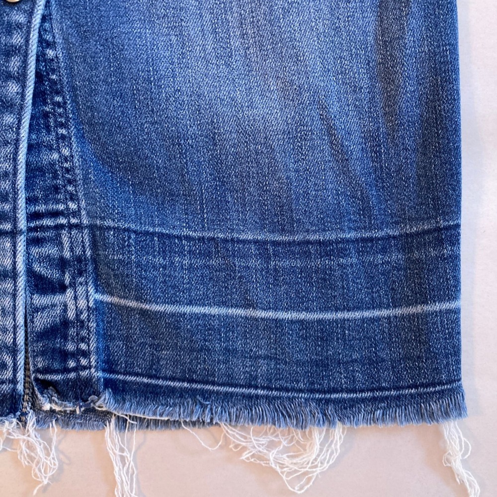 Abercrombie & Fitch Blue Denim Button Front Cotton Midi Skirt Raw Hem (Size 26) - Picture 5 of 10